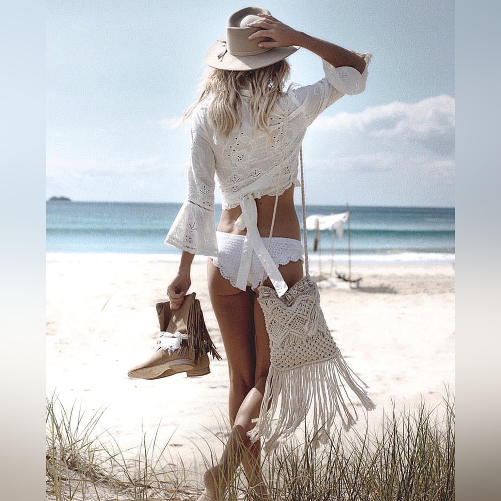 SPELL & THE GYPSY Damsel White Broderie Anglaise Long Sleeve Crop Wrap Top - Picture 2 of 16